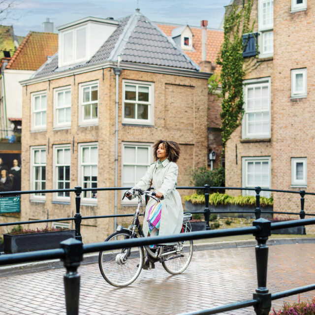 Cycling spring Town Hall Lombard Bridge downtown Dordrecht